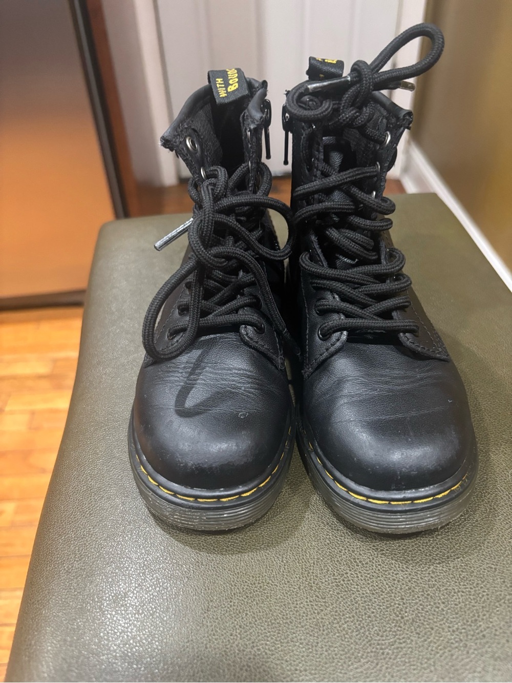 Dr. Martens combat black leather 1406j kids lace up zip boots Sz US11|UK10|EU28